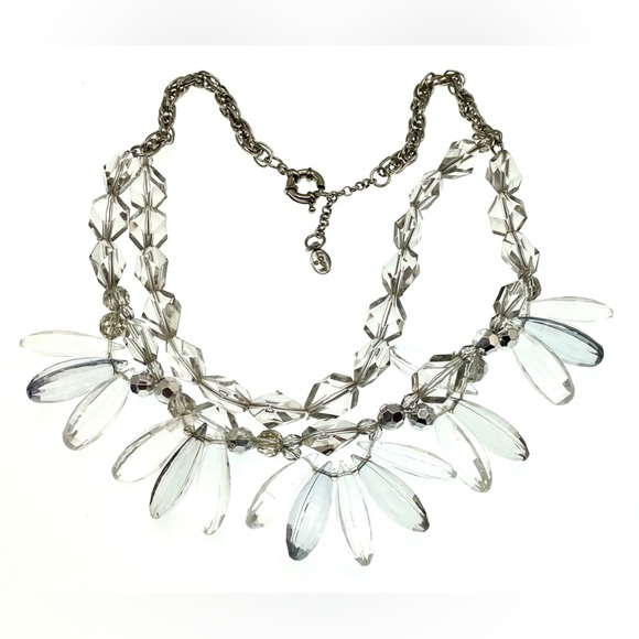 3 for $30 Loft Silver Tone MultiStrand Clear Acrylic Beaded Necklace Choker - Picture 7 of 8